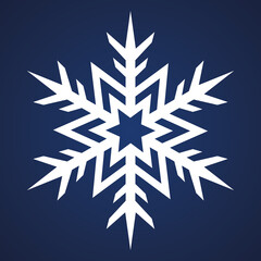 Snowflake. Festive ornament. Vector illustration. Isolated blue background. Flat style. A fragile crystal of intricate shape. Frostwork. Snow flakes. Frozen star. Arctic icon. Christmas, new year.