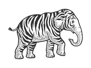 fictional animal tiger elephant sketch engraving vector illustration. T-shirt apparel print design. Scratch board imitation. Black and white hand drawn image.