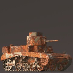 3D illustration. The wreck of an american light tank