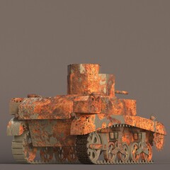 3D illustration. The wreck of an american light tank
