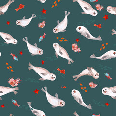  seamless pattern cute seals for printing on paper, textiles