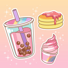 Beverages with sweetmeats. Hand drawn set collection.