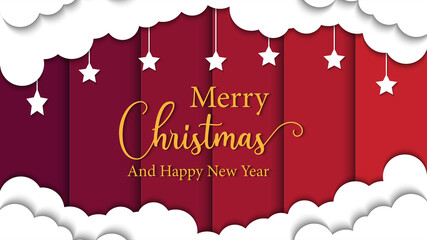 Merry christmas and happy new year paper art greeting card illustration Free Vector