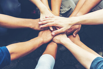 Solidarity unite people hands together community teamwork. Hands of spirit team working together...