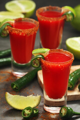 Shots with sangrita - traditional Mexican cocktail