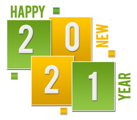 New Year 2021 Green Yellow Squares Text 