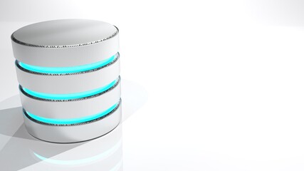 DATABASE technology concept image with metallic disks and blue light - 3D rendering illustration