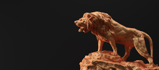 Statue of lion roaring, a clay sculpture © Photocreo Bednarek