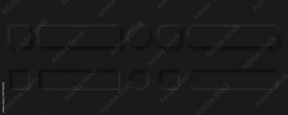 Fototapete Vector editable neomorphic buttons set. Sliders for websites, mobile menu, navigation and apps. Simple elegant Neomorphism trendy 2020 designs element UI components isolated on black background