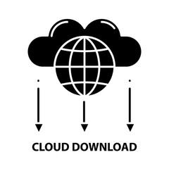 cloud download symbol icon, black vector sign with editable strokes, concept illustration
