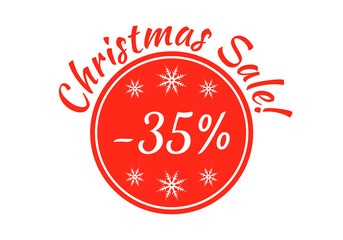 Christmas sale badge, tag or sticker. Xmas discount label. 35 percent price off. Promo banner and advertising design element. Vector illustration.