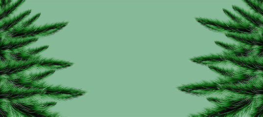 Merry Christmas and Happy New Year, Christmas tree branches background, vector illustration