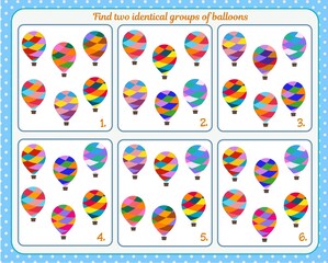 A game for children. Development of attention. Find two identical groups of balloons
