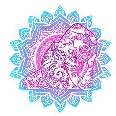 Yoga girl. Ornament Meditation pose. Concept of body positive. Vector illustration plus size