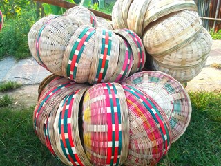 Colourful Baskets made of bamboo, crafts