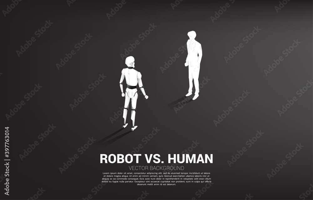 Poster Facing of human and robot. Business concept for machine learning and a.i artificial intelligence.human vs. robot.