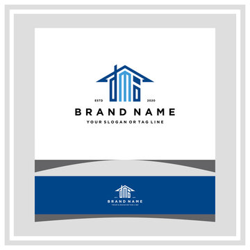 letter DMI home roof logo design and business card vector