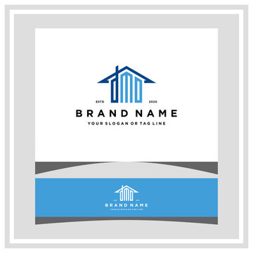 letter DMO home roof logo design and business card vector