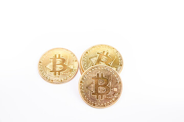 Currencies of Bitcoin on white background. cryptocurrency