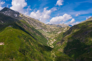 Aerial view of St. Gotthard pass in the Swiss Alps, Switzerland