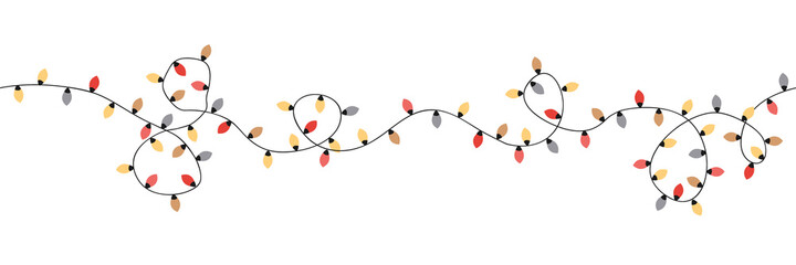 Christmas string lights seamless border. Vector illustration