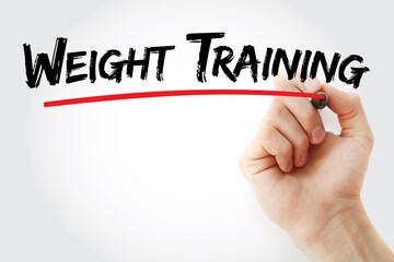 Weight training text with marker, concept background