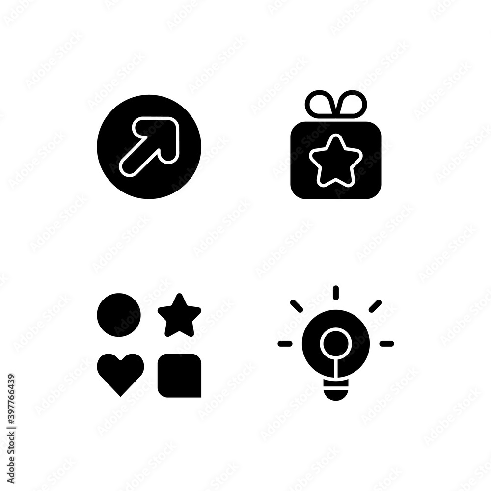 Poster mobile application comfortable interface black glyph icons set on white space. sending gifts with he