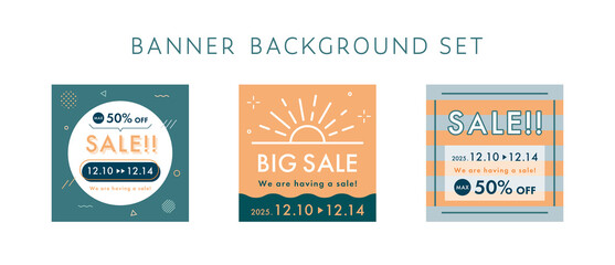 バナーの背景テンプレートのセット／広告／正方形／フレーム／枠／装飾／デザイン