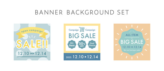 バナーの背景テンプレートのセット／広告／正方形／フレーム／枠／装飾／デザイン