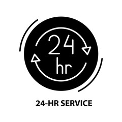 24 hr service icon, black vector sign with editable strokes, concept illustration