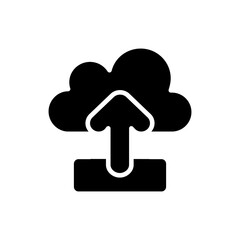 Upload black glyph icon. Sending your personal information to remote cloud server with help of http requests. Mobile interface items. Silhouette symbol on white space. Vector isolated illustration