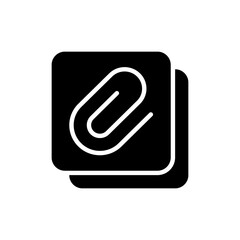 Enclosure black glyph icon. Attachment of different personal data files. Sending images and videos. Mobile interface items. Silhouette symbol on white space. Vector isolated illustration