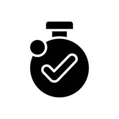 Timer black glyph icon. Using clock for track time flow. Tracking duration of your sport exercises. Sport interface creation. Silhouette symbol on white space. Vector isolated illustration