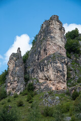 Fototapeta na wymiar Canyon with meanders on the river Uvac, on the Zlatar Mountain, the viewpoint called girl's wall. Uvac is a special nature reserve in Serbia with endangered bird species Griffon vulture.