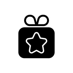 Gift black glyph icon. Sending presents using internet application. Special time event. Mobile interface for application. Silhouette symbol on white space. Vector isolated illustration
