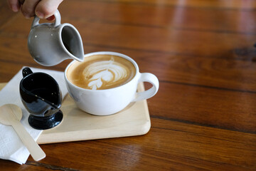 hot cappuccino mocha coffee with latte art