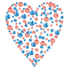 Heart backdrop of blue and pink vintage paper confetti. Christmas, Birthday, Valentine, New Born party background for greeting decor. Watercolor hand drawn isolated elements on white background.