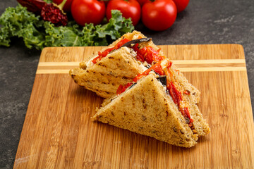 Club sandwich with eggplant and cheese