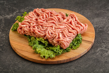 Raw pork minced meat over board