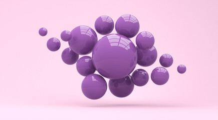 Fototapeta premium Many purple balloons flying on purple background. 3d render illustration. Illustration for advertising.