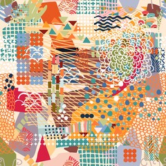 Abstract seamless pattern with colorful hand drawn elements.