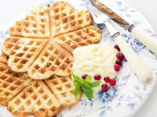 Belgium waffles with whipped cream