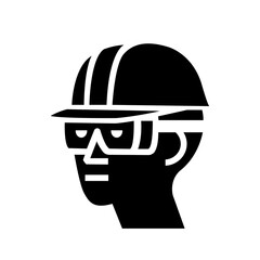 Wear Hard Hat and Chemical Goggles Black Icon, Vector Illustration, Isolate On White Background Label. EPS10