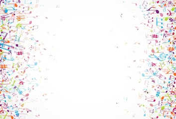 Colorful music notes background isolated on white