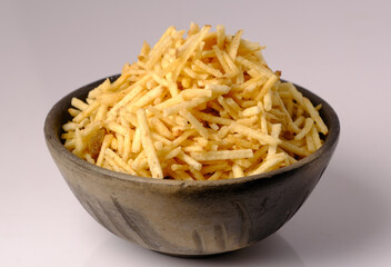 Indian style deep fried snacks falahari chivda- chivda or mixture namkeen with dry fruits.
