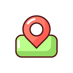 Maps app RGB color icon. Real-time location. GPS directions. Street view. Navigating to destination. Road conditions reports. Worldwide map. Exploring unfamiliar areas. Isolated vector illustration