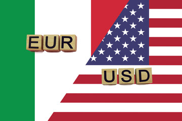 Italy and USA currencies codes on national flags background
