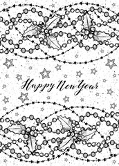 Happy New Year. Vector illustration,garlands, mistletoe, stars, prints on T-shirts, background white, handmade, card for you