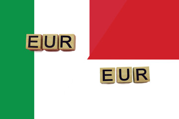 Italy and Monaco currencies codes on national flags background