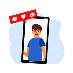 man in the smartphone and various icons on it